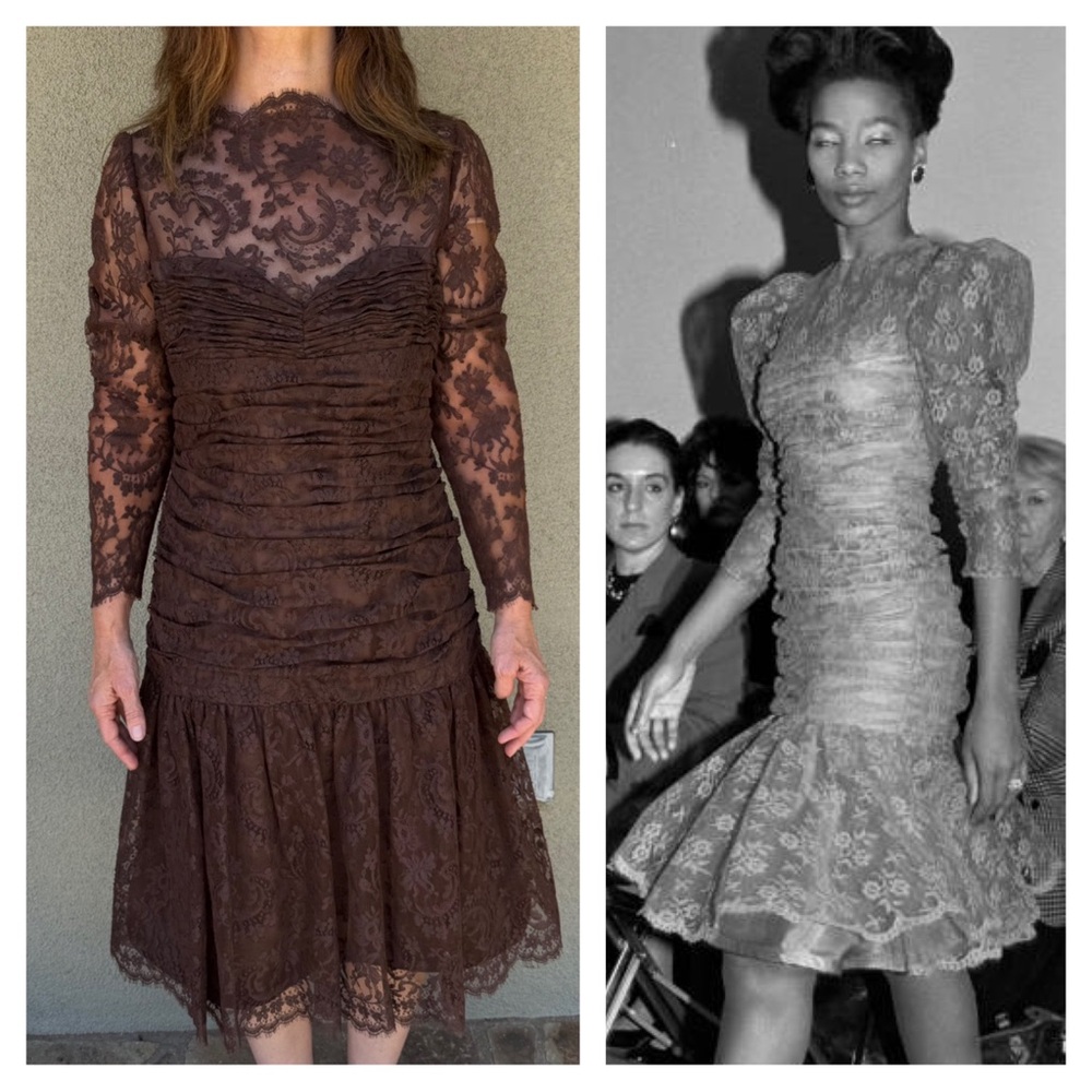Arnold Scaasi Spring 1986 lace midi dress